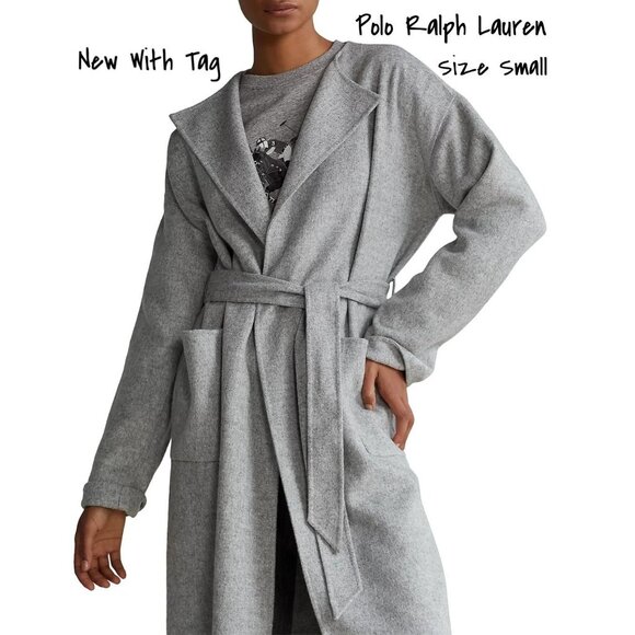 Polo Ralph Lauren Jackets & Blazers - Buy New Polo Ralph Lauren Women's Grey Belted Wrap Coat - Size Small - New